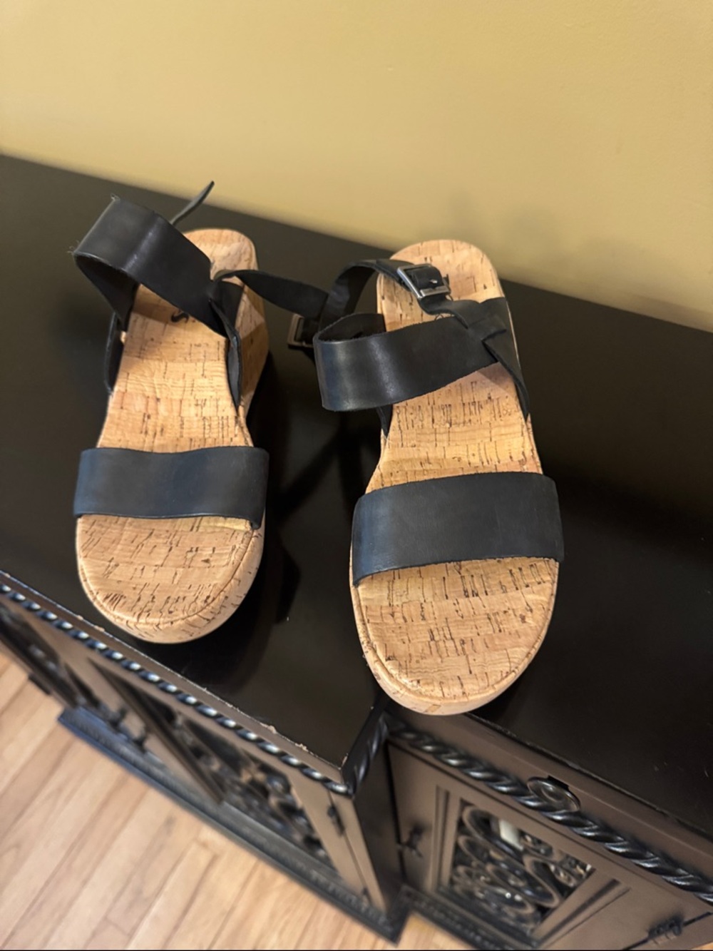 Kork-Ease Black Leather Cork Strap Sandals